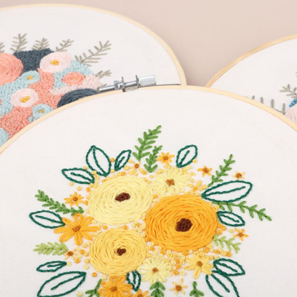 Beginner Embroidery Kit Flowers Pattern Diy Embroidery Full Kits Embroidered On Clothes Cross Stitch Sewing Embroideri With Hoop