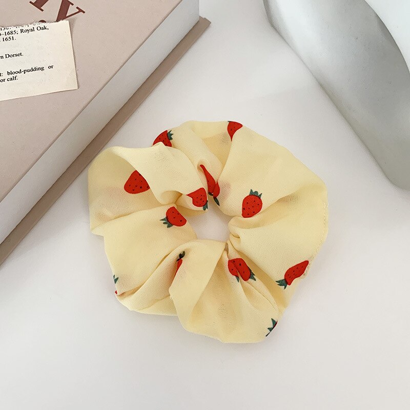 Strawberry Intestine Hair Band INS South Korea Cute GIRL'S Hair Accessories BM Hair Band Chiffon Fabric for Tying Hair fei chang: Lucky Strawberry