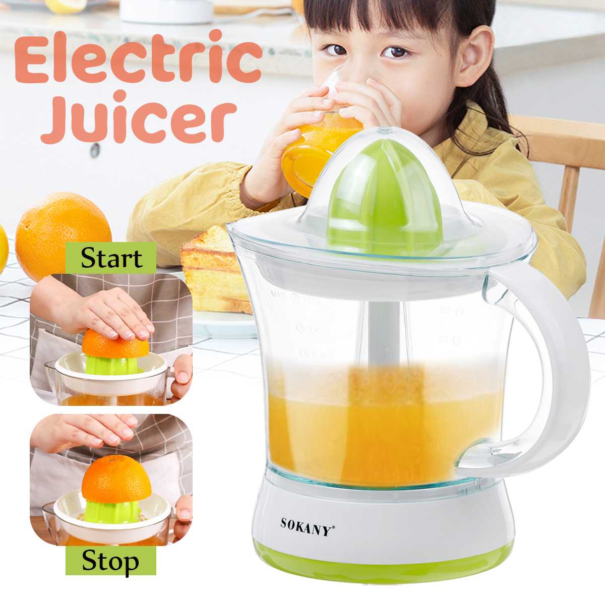 1.25L Home Electric Juicer Electric Orange Lemon Fruits Squeezer Household Fruit Press Juicer Extractor Masticating Kitchen Tool