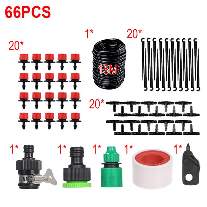 5M-25M DIY Drip Irrigation System Automatic Watering Garden Hose Micro Drip Watering Kits with Adjustable Drippers: 66pcs 15m