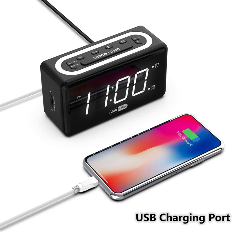 Digital Alarm Clock for Bedrooms - 0-100% Dimmer, Dual Alarm with 7 Color Night Light, Easy to Set, Snooze, USB Chargers