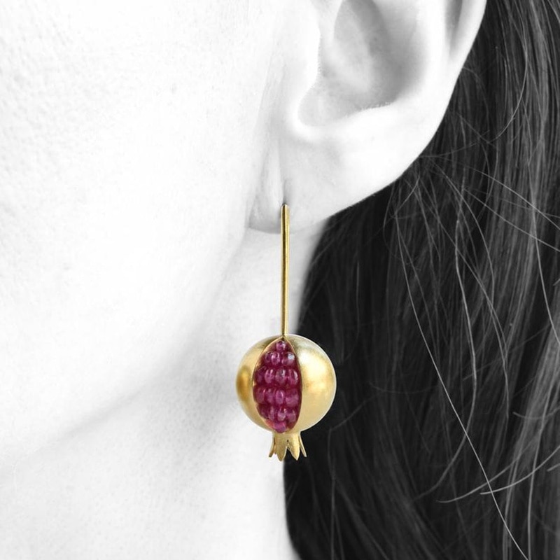 Gold Silver Color Pomegranate Earrings Dangle Hook Earrings for Women Female Party Wedding Boho Jewelry