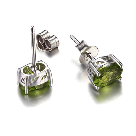 Genuine 925 Sterling Silver Earrings Oval Natural Green Peridot Stud Earrings for Women Gemstone Earring Party Anniversary: E51P-1