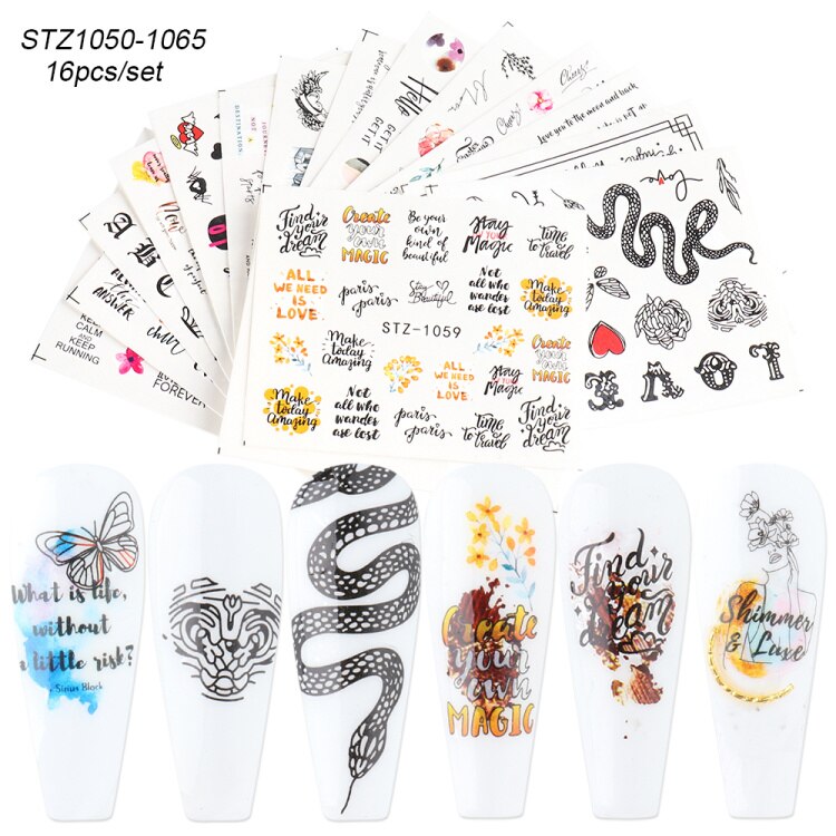 12 Stuks Jaar Stickers Voor Nagels Water Transfer Decals Manicure Art Decoratie Nail Sliders LASTZ892-905: STZ1050-1065 16pcs