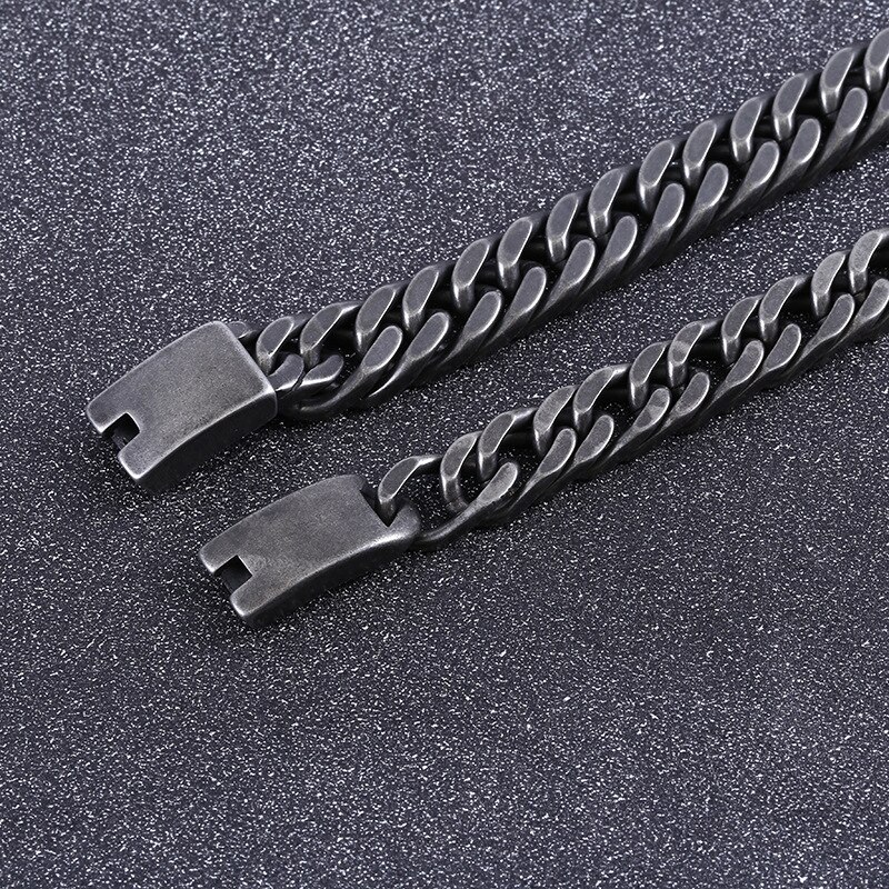 Black 316L Stainless Steel Men Biker Bracelets 12.5mm / 15mm HipHop Punk Rock Vintage Double Link Curb Cuban Chain Bracelet