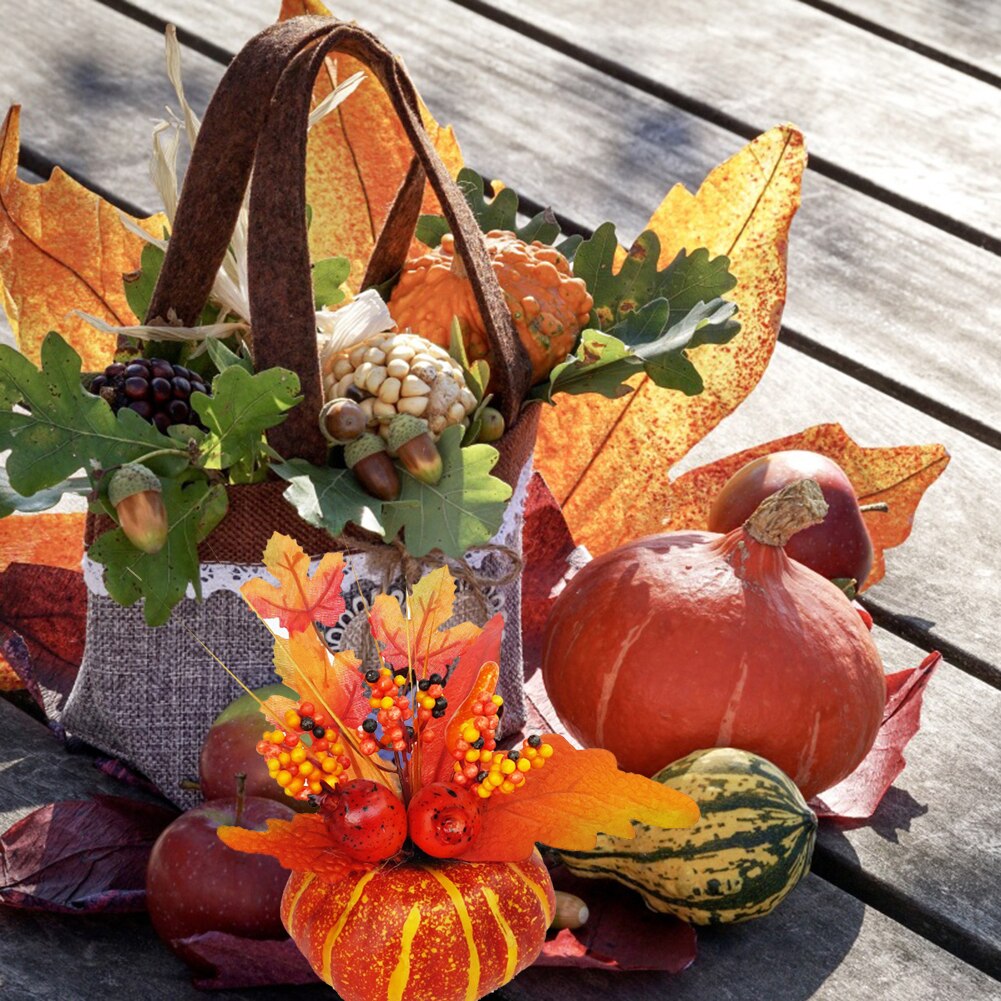 Fall Autumn Decoration Pumpkins Harvest Props Artificial Pumpkin Leaves For Halloween Harvest Festival