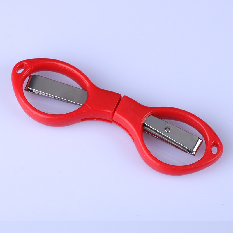Folding Scissors Stainless Steel Scissors Multifunctional Outdoor Fishing Children's Handmade Scissors Sewing Scissors: Plastic handle red