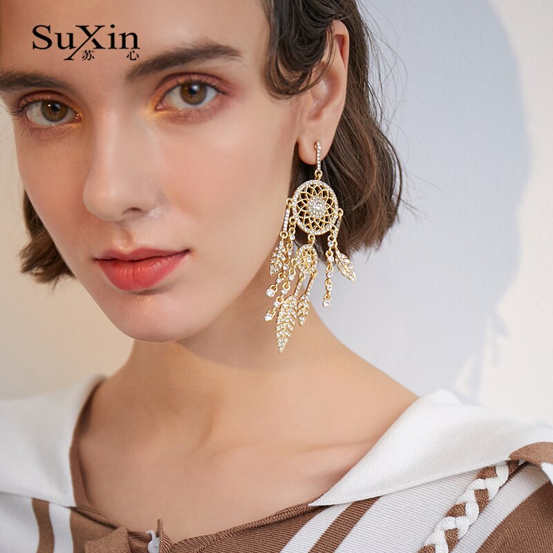 Suxin Vintage ▾ asimmetrico orecchini per le donne di strass artificiale carillon di vento orecchini di pendente Fidanzata Regali Del Partito