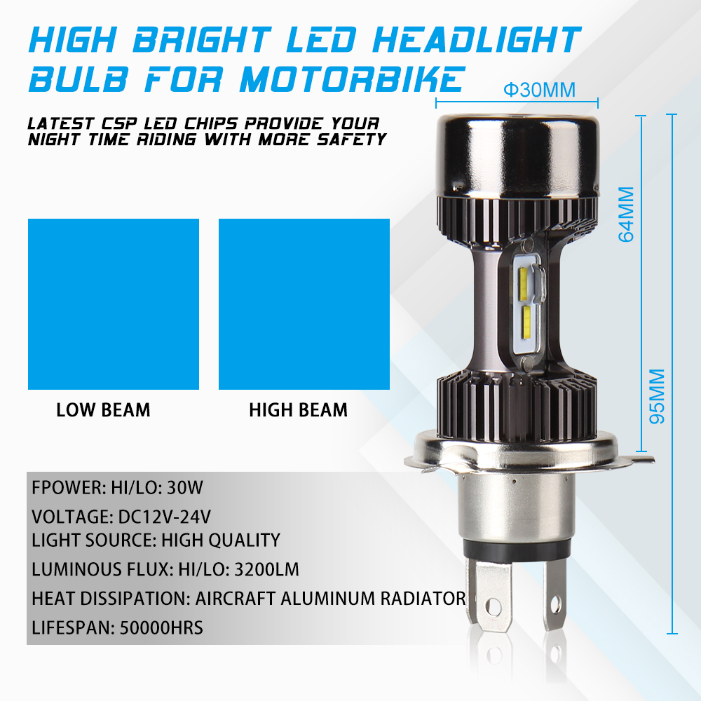 Motorfiets 12v H4 Hi Lo beam Moto LED Koplamp Fit Meest Motorbike LED Lampen Conversie Kit Lampen 30W 3200LM 6000K