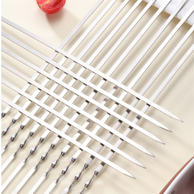 Stainless Steel BBQ Tools Barbecue Skewers Thick Reusable Flat Meat Bbq Needle Stick For Outdoor Camping Picnic Barbeque Tool
