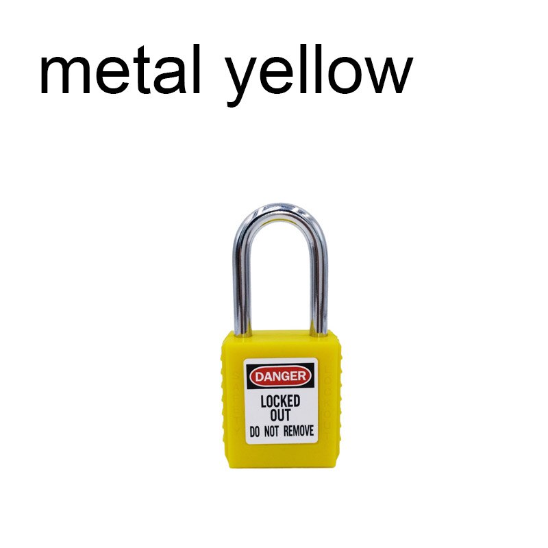 ABS lock security padlock engineering lock plastic shackle steel 38mm nylon non conductive safety padlock with 2 unique key: metal yellow