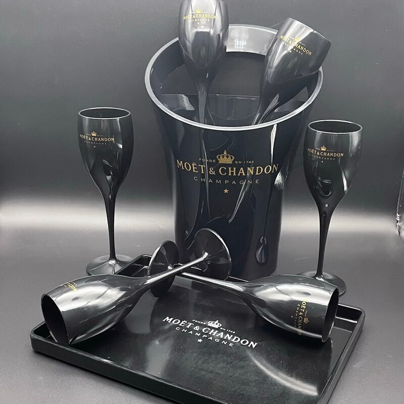 Svart mysterium plast bøtte/glass/brett champagne fløyter parti kjøler sett bar sett tilbehør