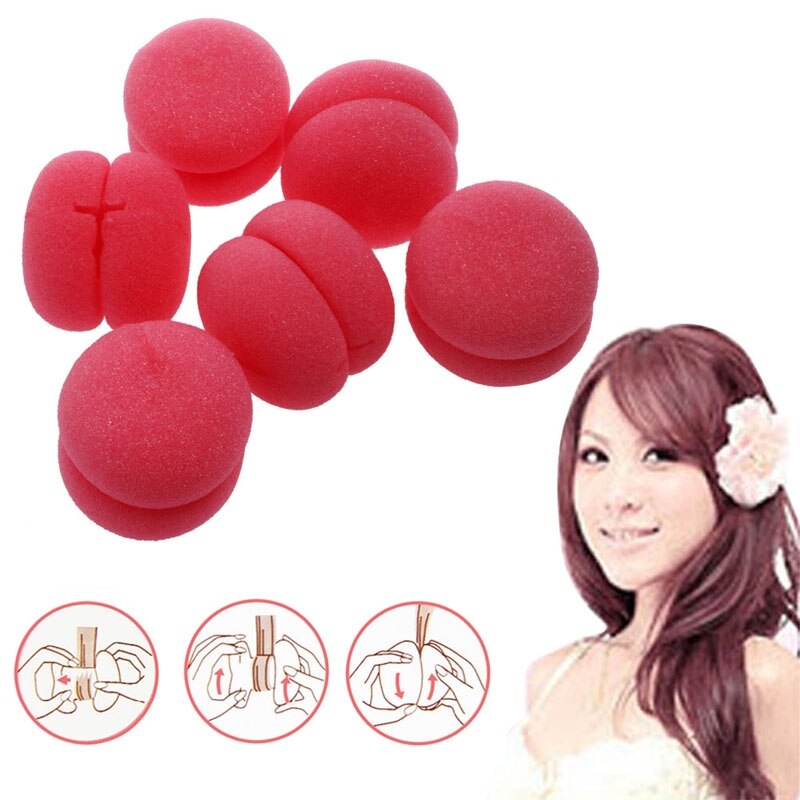 6pcs Balls Hair Rollers Curlers Bun Round DIY Soft Foam Sponge Tools