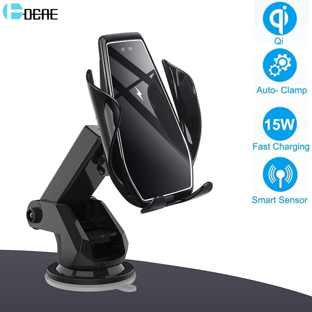 Cargador inalámbrico Qi con sujeción automática para coche, soporte de teléfono de carga rápida infrarroja, para iPhone 11 Pro, X, XR, XS, 8, Samsung S20, S10, 15W