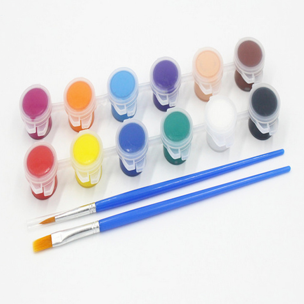 12 Kleur Geschilderd Acryl Aquarel Professionele Gips Met Pen Art Doodle Diy Pigment Borstel Set