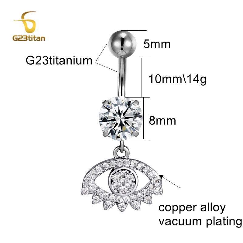Anillo de botón de titanio hipoalergénico Chapado en plata para mujer, pendiente de ombligo, joyería para Piercing, 16G, 10mm, F136 piercing ombligo blanco pendientes de ombligo: Chapado en cobre envejecido