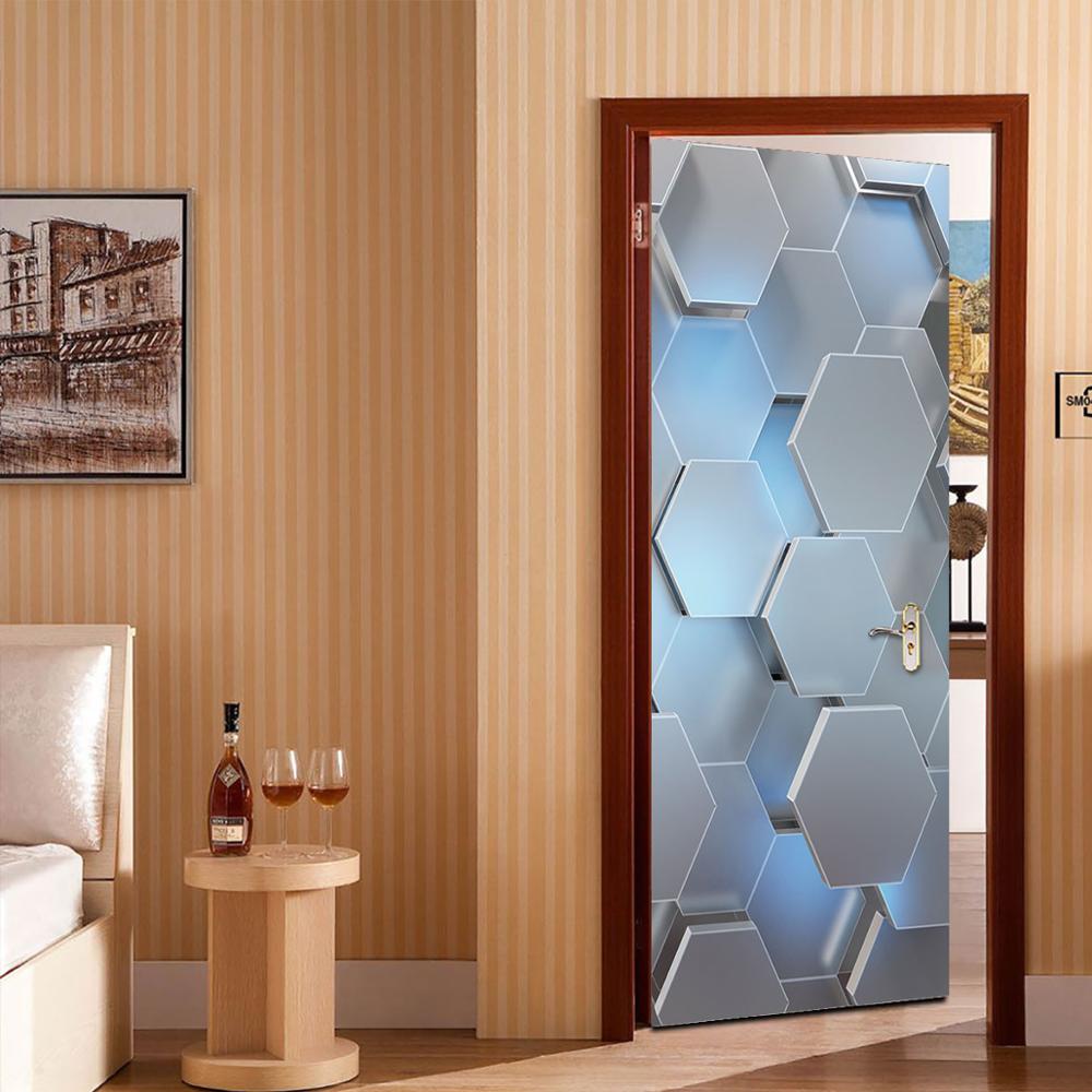 3D View Stereo Geometric Door Mural Vinyl Peel and Stick Wallpaper Room Decoration Poster Wall Sticker Home deursticker