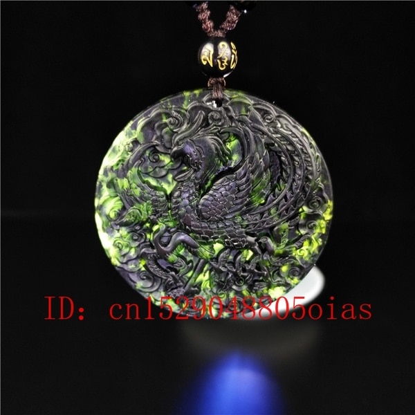 Certificeret kinesisk naturlig sort grøn jade phoenix vedhæng halskæde obsidian charme smykker udskåret amulet til kvinder