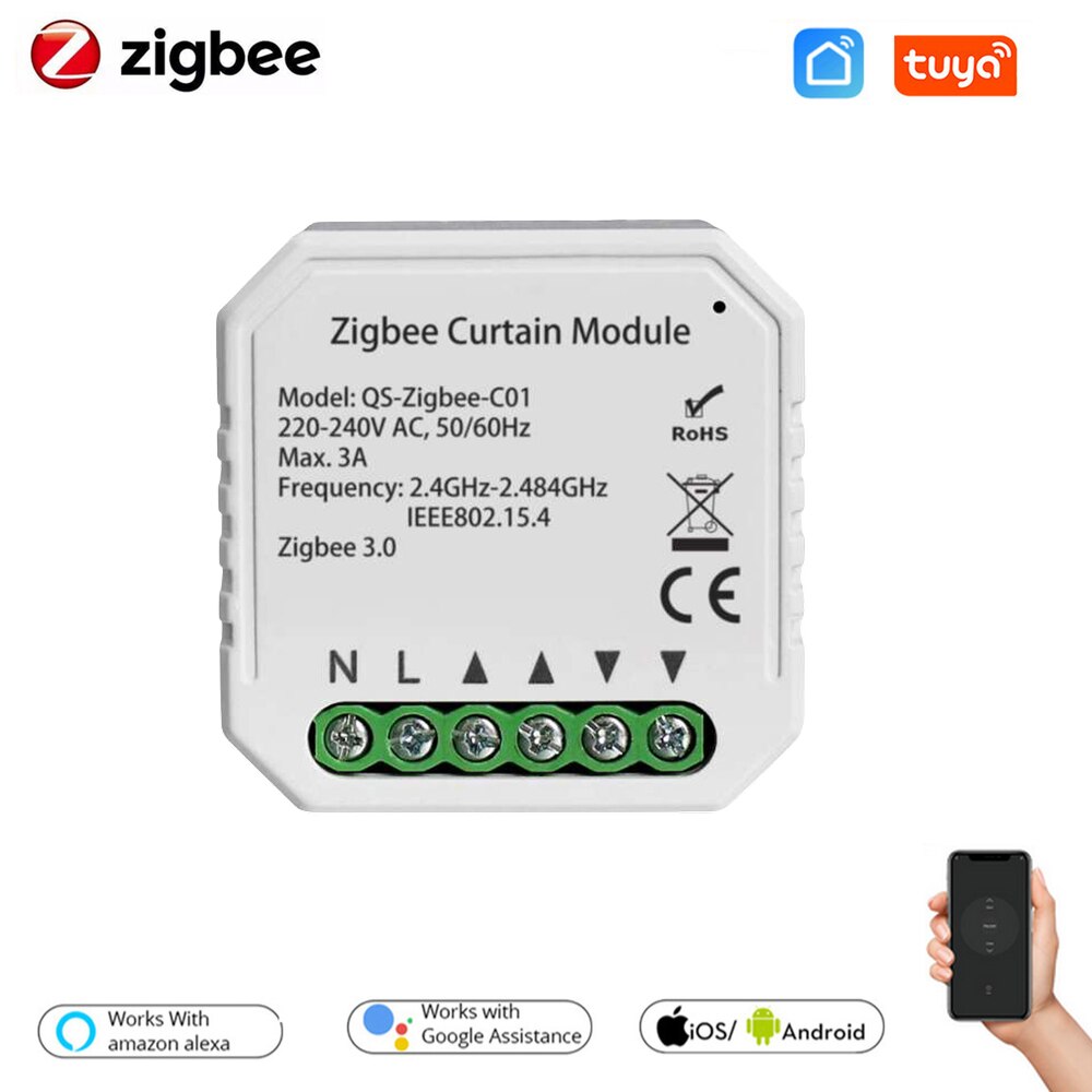 Módulo de interruptor de cortina inteligente Tuya ZigBee 3,0, Motor de persiana enrollable para Alexa, Google Home, herramienta de bricolaje de Control por aplicación: 1pcs