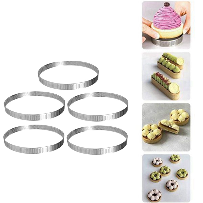 BHBD-Circular Tart Rings Cake Mousse Mold Stainless Steel Fruit Pie Quiches Rings 5 Pack , 6Cm