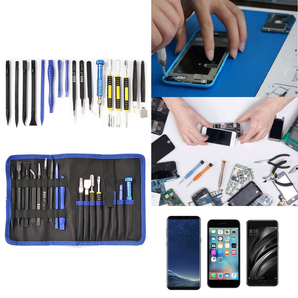 17 in 1 Phone Tablet Repair Hand Tools Kit Dual Ends Spudger Pry Opening Tool Screwdriver Tweezer Set for iPhone iPad Maintance