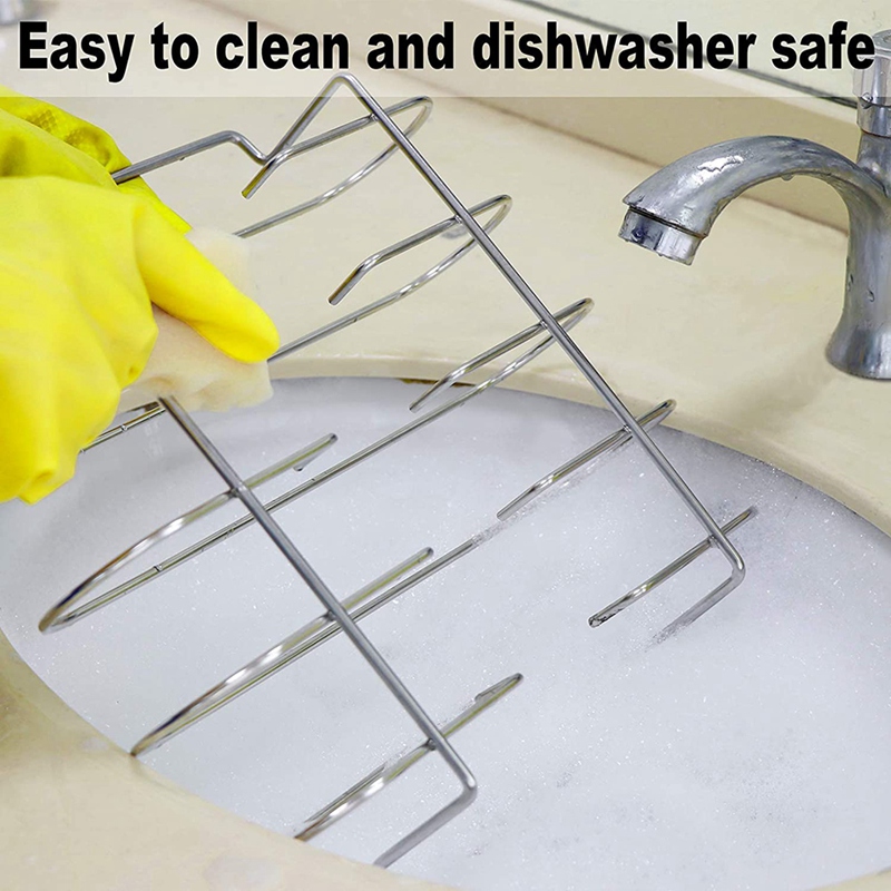 Rib Roasting Rack Holds 4 Ribs,Slot BBQ Stand with 2 Easy Grip Handles,For Oven and Grill,Etc,With Sauce Basting Brush