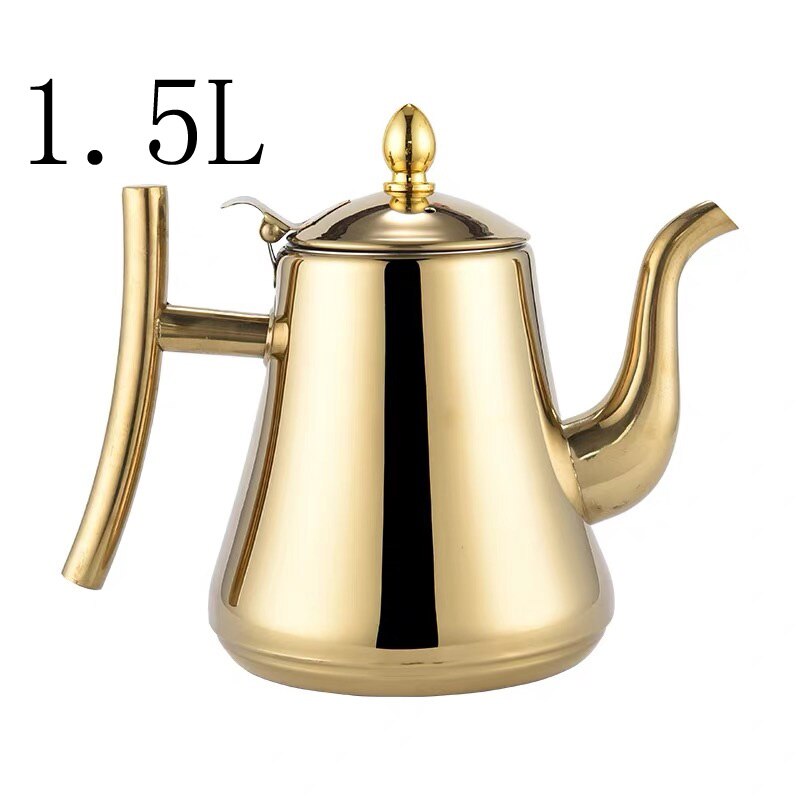 Stainless Steel Tea Pot Coffee Pot With Filter Hotel Restaurant Induction Cooker Tea Kettle Water Pot 1L/1.5L: Gold-1.5L