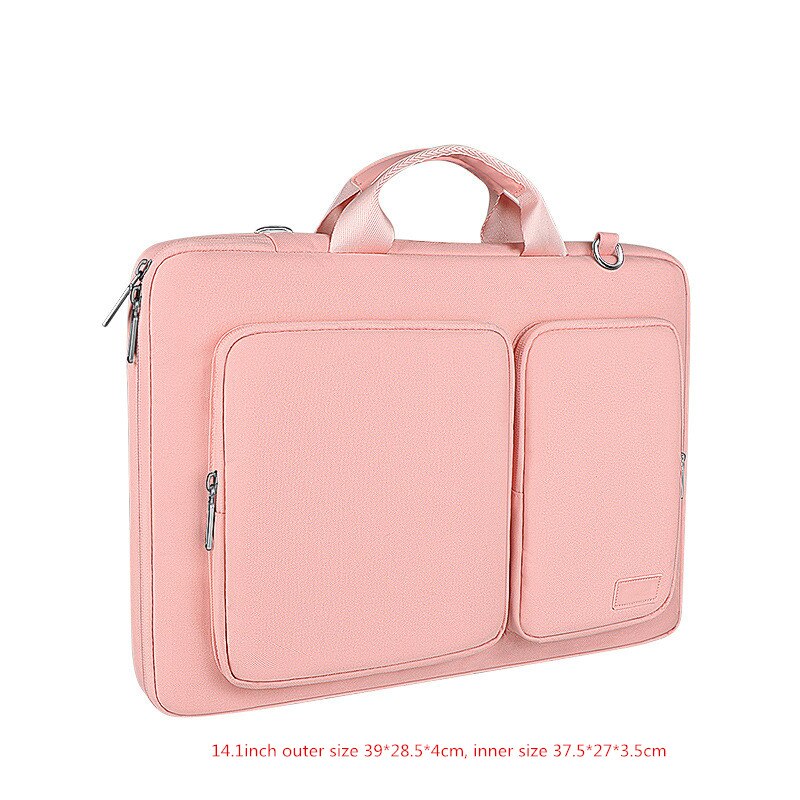 13.3/14.1/15.6inch Shoulder Laptop Briefcase Bag Men Women Shockproof Crossbody Travel Mouse Phone Electronic Document Pouch: A Pink M