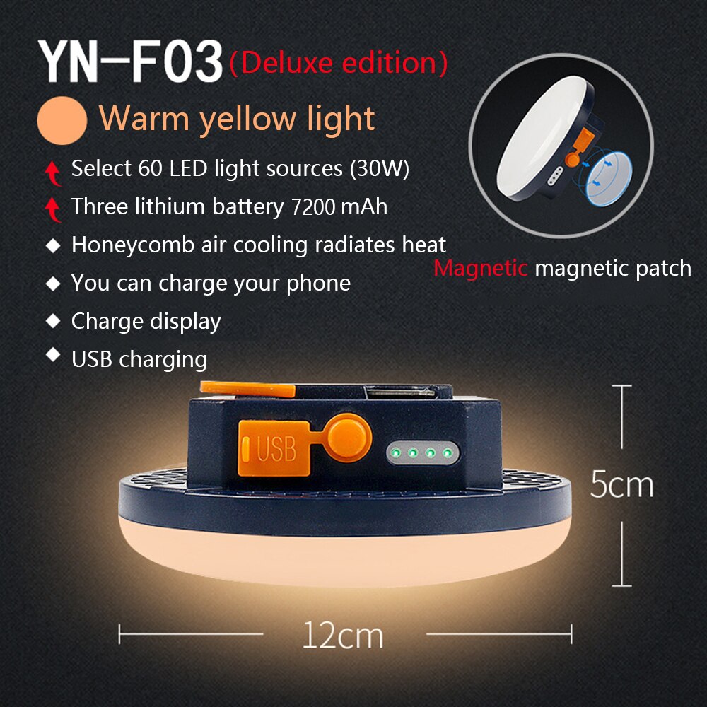 7200 mah led teltlys genopladelig lanterne lanterne bærbar nødnatlys udendørs campingpære lampe lommelygte hjem: Varm 7200 mah
