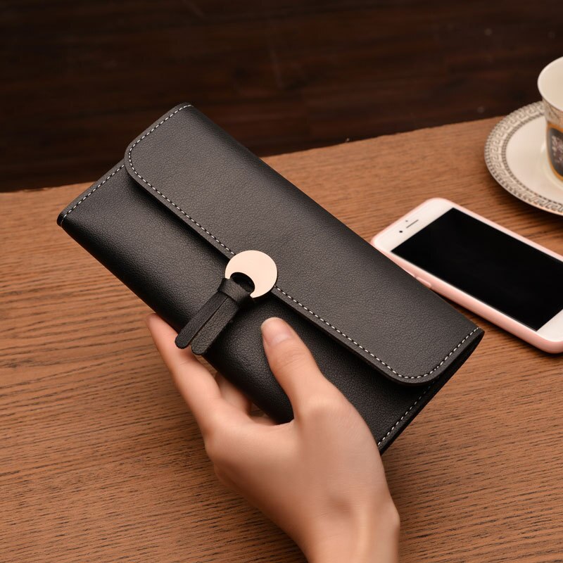 Lange kvinder punge pu læder dame pung og pung dame fest clutch kvindelig kortholder: Sort