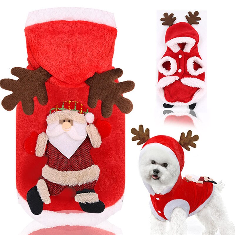 Coral Fleece Christmas Teacup Puppy Clothes Soft Pet Christmas Clothes for Dog Hoodies Sweater for Dogs Cute Pitbull Dog Clothes: Santa Claus / M