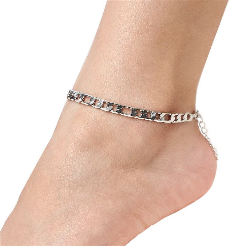 ¡Novedad de ! Tobillera de acero inoxidable de cadena sencilla para pie, pulseras de tobillo para mujer y hombre, cadena para pierna, joyería de 22cm de largo, 1 unidad