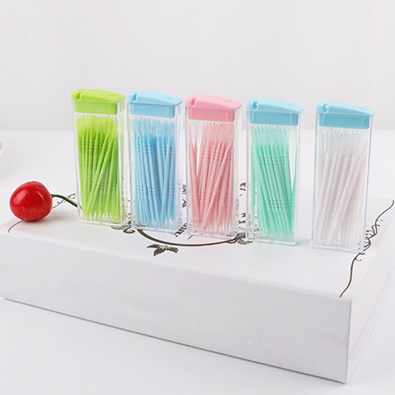 Palillos de dientes de plástico de dos cabezas, palitos de hilo dental desechables de Color aleatorio, herramientas de limpieza respetuosas con el medio ambiente, accesorios de viaje, 50 Uds.