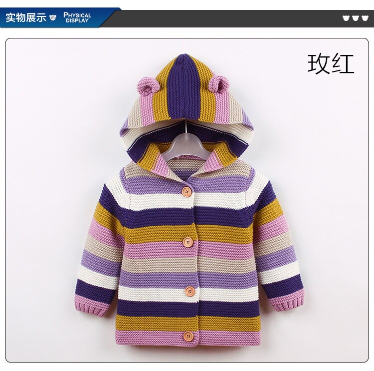 Pull à capuche à rayures colorées pour bébé garçon et fille, 3M-2T, joli Cardigan en tricot, vêtements d'automne et d'hiver: Rouge / 12M