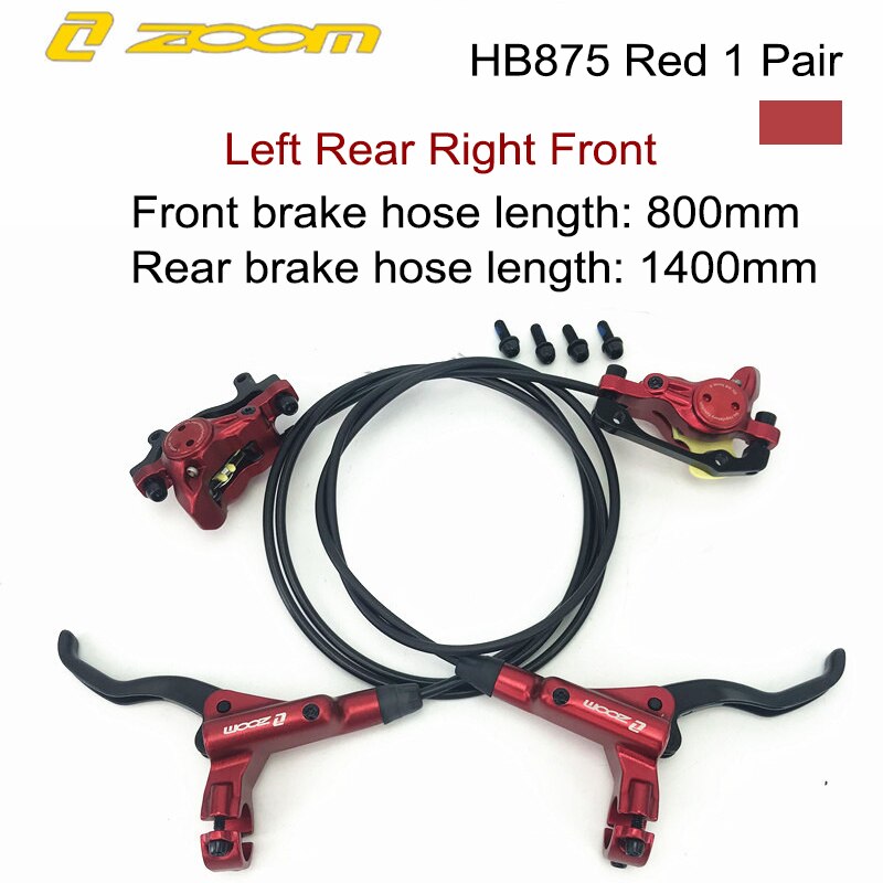ZOOM HB-875 Mountain Bike hydrauliczny hamulec tarczowy przód i tył 800mm/1400mm hamulec rowerowy MTB ciśnienie oleju zacisk hamulcowy: Red 1 Set