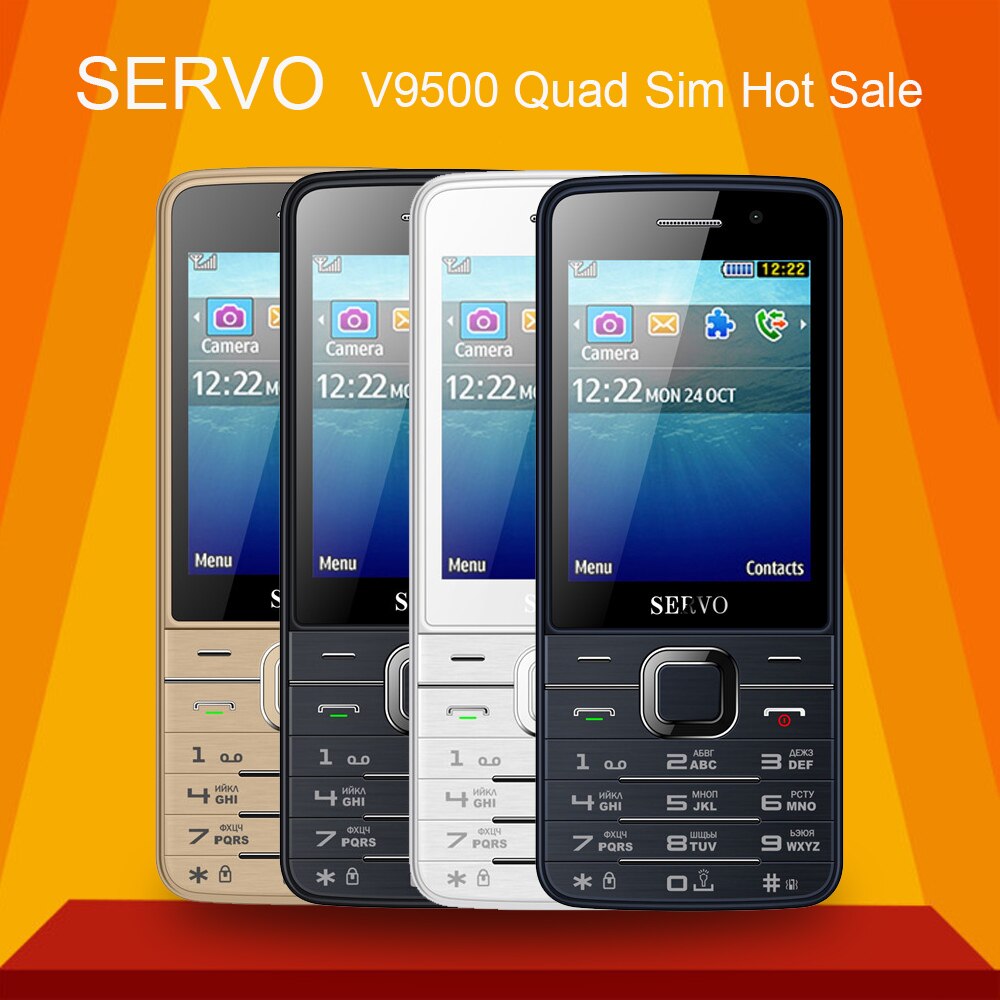 Originele Servo V9500 Quad SIM Kaarten 2.8 inch HD Mobiele Telefoon GPRS Bluetooth trillingen MP4