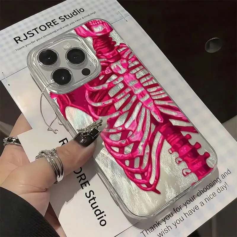 Rosa Lila Totenkopf Feder Blick Handyhülle für IPhone 16 15 14 13 12 11 Profi Max 7 8 Plus SE2 X XS Max XR stoßfeste schwer Startseite: Echtes Leder