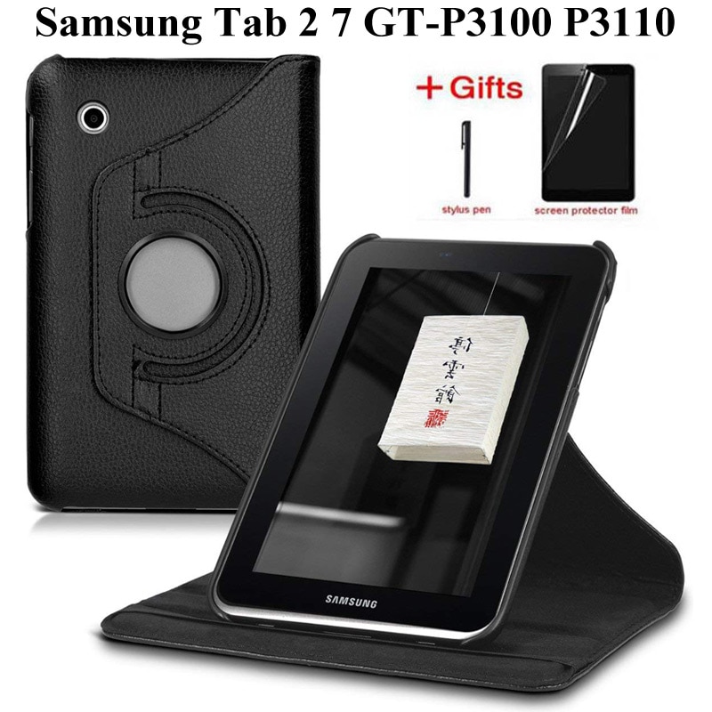 2017 nowy 360 obracanie Folio PU skórzane etui do Samsung Galaxy Tab 2 7.0 GT-P3100 GT-P3110 GT-P3113 inteligentny tablet Case + film + długopis