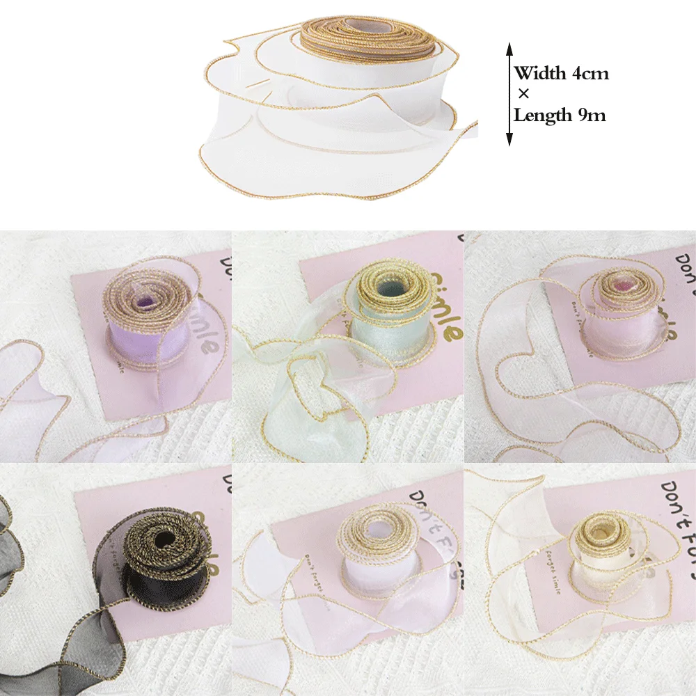 5pcs Bouquet Flower Wrapping Papers Golden Edge Ribbons Korean Paper for Valentine's Day Wedding Birthday Packing Decors