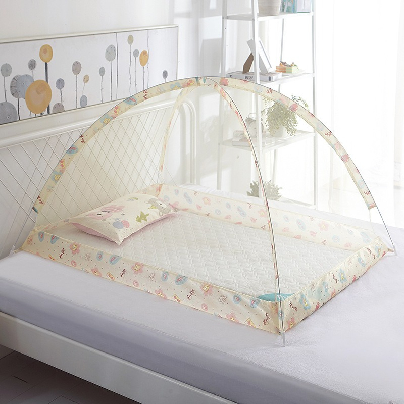 Foldable No Bottom Kids Mosquito Net Baby Bed Canopy Easy Setup: Beige