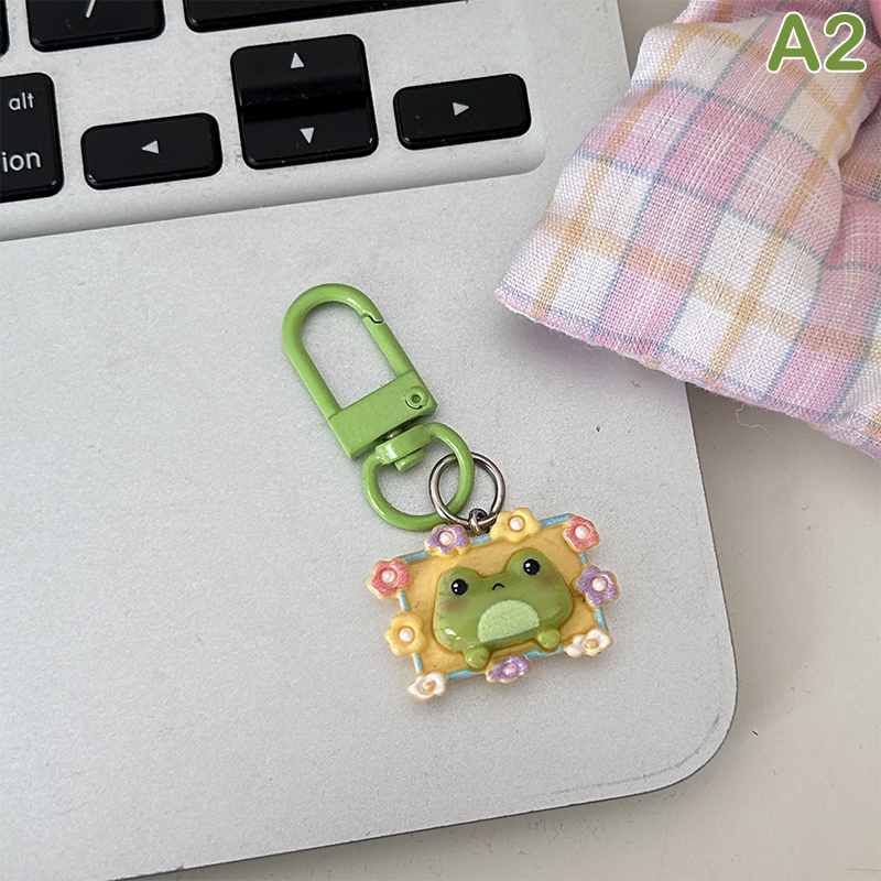 Cartoon Frog Key Chain Cute House Vase Photo Frame Frog Pendant Car Key Ring Backpack Charms Bag Decor Accessories: Bronze