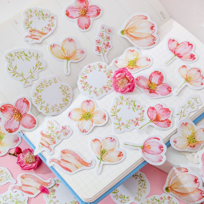 46PCS Pink Peach Phone Aesthetic Stickers Decoracion Scrapbooking Accessories Sticker Flakes Office School Supplies