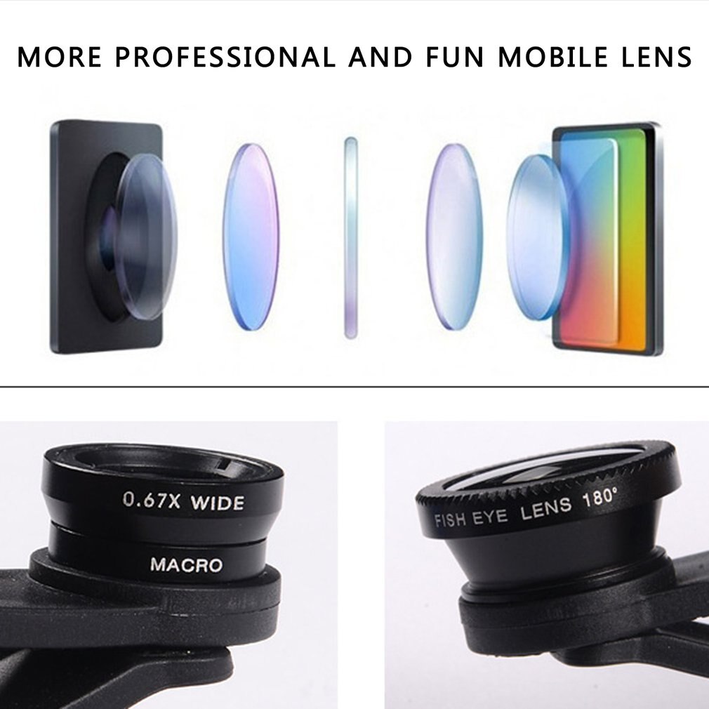 3-In-1 Groothoek Macro Fisheye Lens Camera Kits Mobiele Telefoon Fish Eye Lenzen Met Clip 0.67x voor Alle Mobiele Telefoons