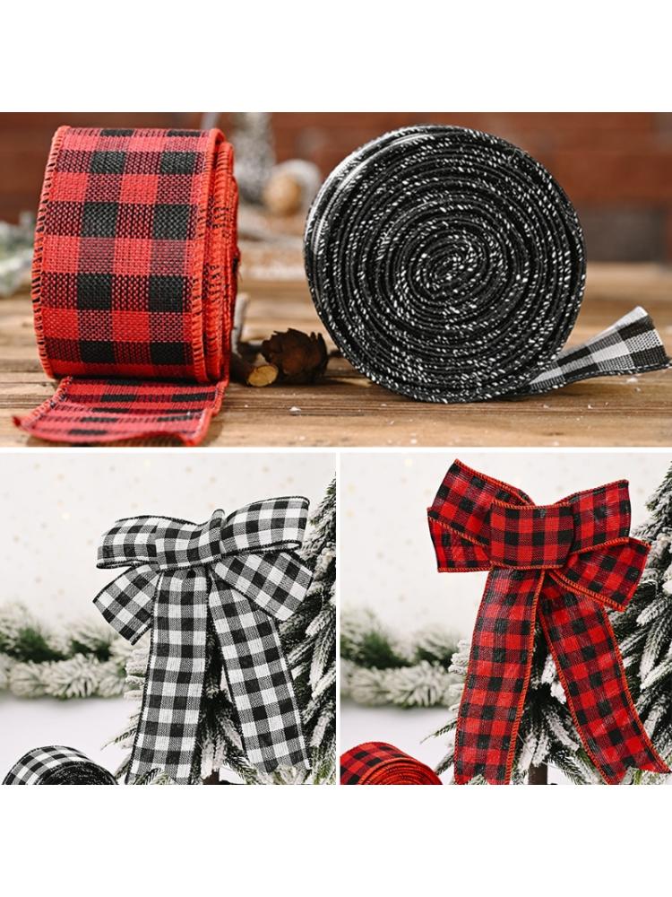 2 rollen traliewerklint met draadrand, geruit lint voor bruiloft, feest, kerstboom  b0kc