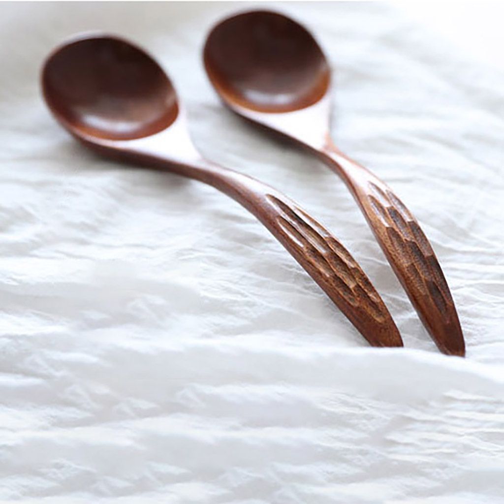1Pc Hand-carved Curved Handle Tortoiseshell Spoon Japanese-Style Natural Wood Long Soup Spoon Kitchen Utensils