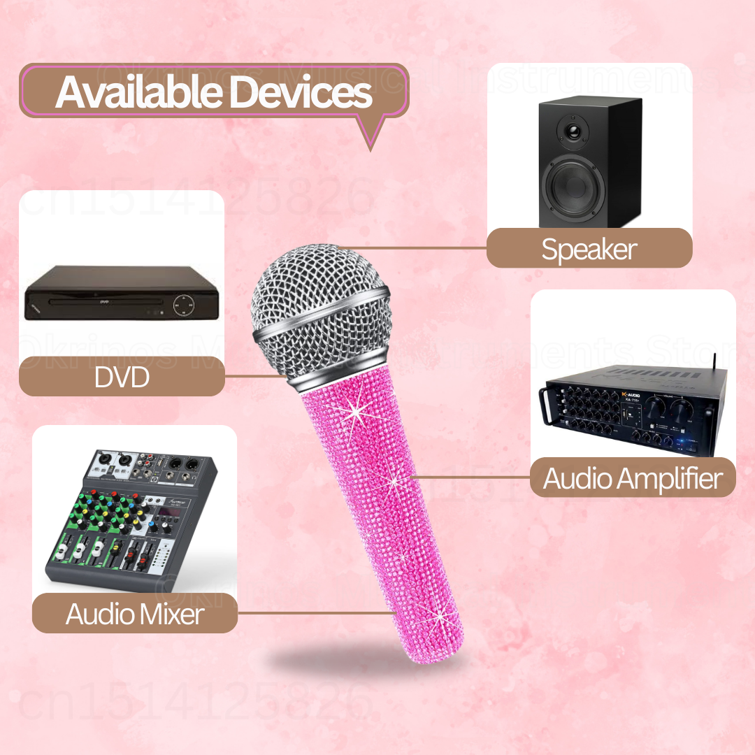 Micrófono de karaoke Bling Pink: micrófono vocal dinámico con cable XLR, cuerpo de metal, mango brillante para cantar, fiestas