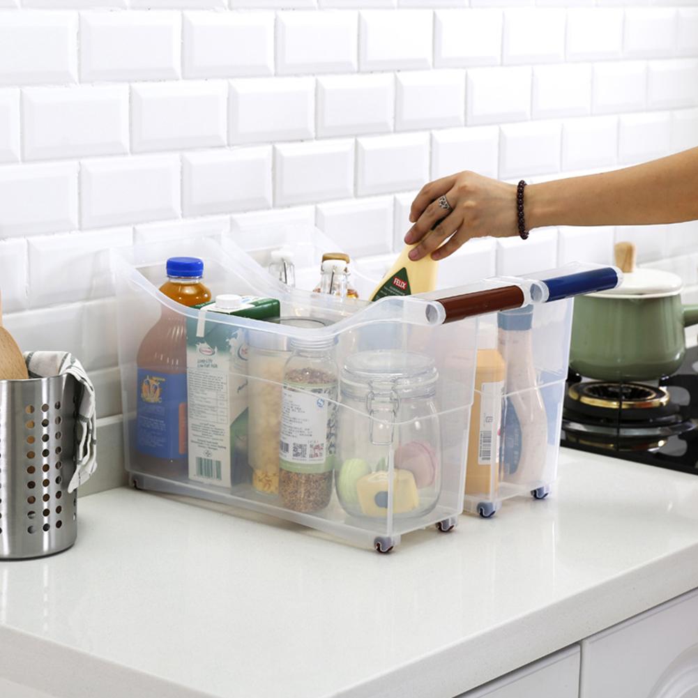 Kitchen Storage Box Transparent PP Large Capacity Storage Organizer On Wheels Can Storage Container With Castors Kitchen Gadgets
