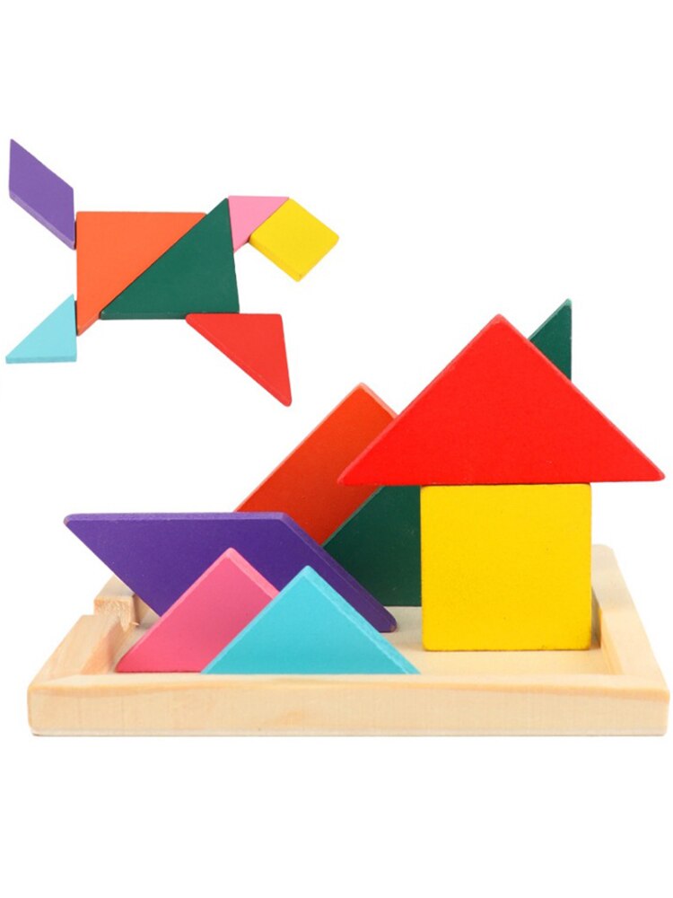 Tre puslespill tangram 3d puslespill leker låve tenker søle puslespill brett farge kjenne å utvikle pedagogiske leker satt til låve