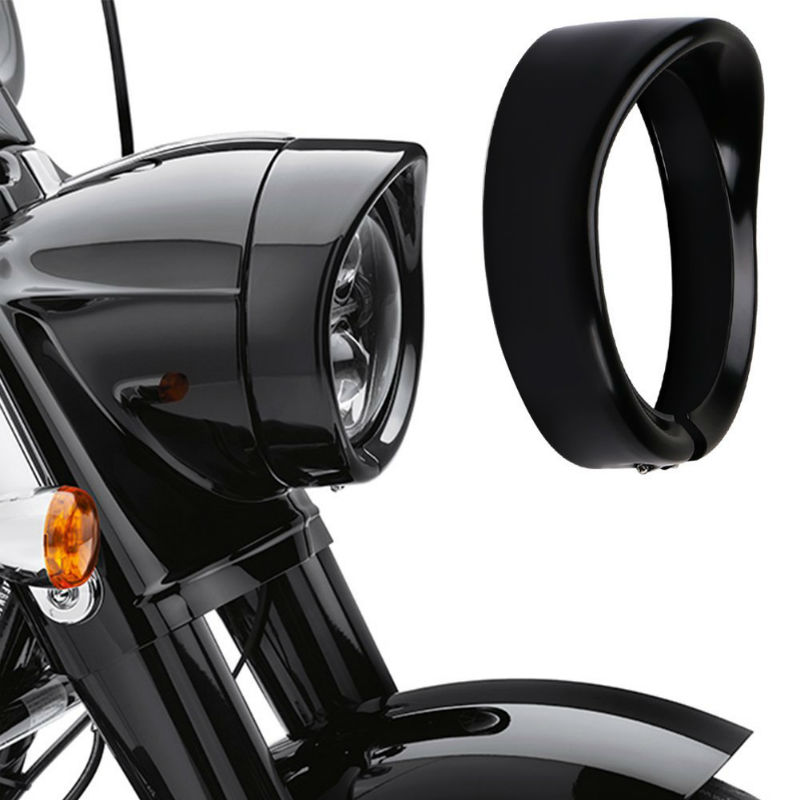7 tommer motorcykel trimring, sort / krom ført forlygte trim ring cover dækning til road king electra glide: Sort