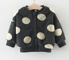 Toddler Baby Girl's Winter Fleece Jacket, Round Dots Buttons Long Sleeve Coat Outerwear: Black / 100